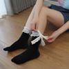Женские носки однотонные черные белые носки с кружевом в стиле Лолиты с оборками и бантом средней длины мягкие повседневные носки Kawai Sox для девочек в корейском стиле