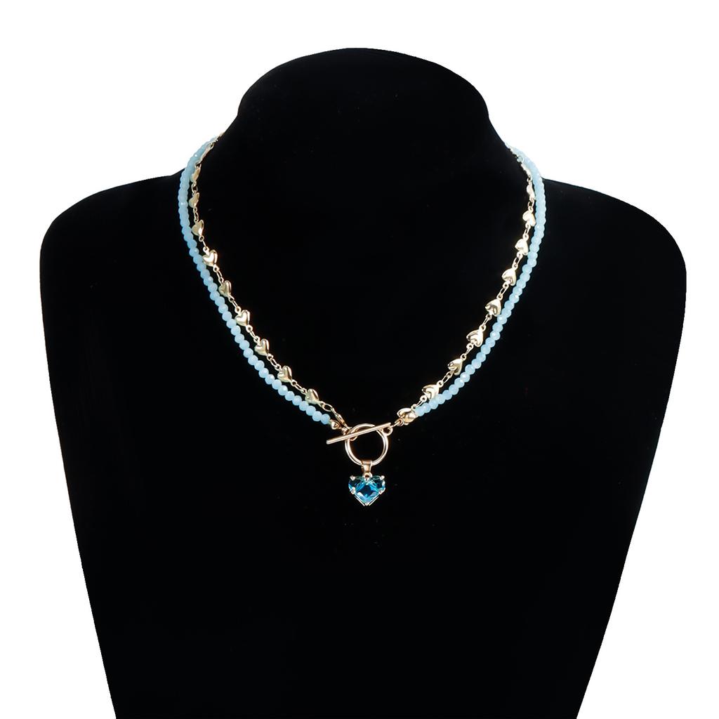 Двухслойное колье-чокер из хрустальных бусин в форме сердца для женщин, подвеска 'Любовь', застежка OT, для вечеринки, бохо-украшения, аксессуары