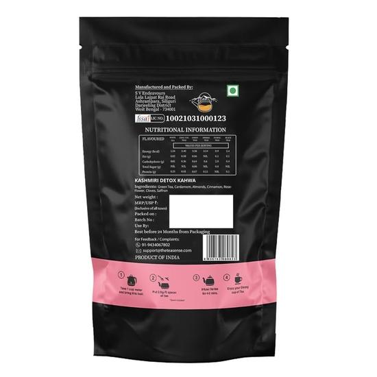 TEA SENSE Kashmiri Detox Kahwa | Loose Leaf | 100 G | Almonds, Saffron, Cinnamon, Cardamom, and Cloves | 50+ Cups
