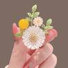 High-End Daisy Flower Brooch Pink White Green Leaf Daisy Chrysanthemum Pin Femininity Suit Corsage