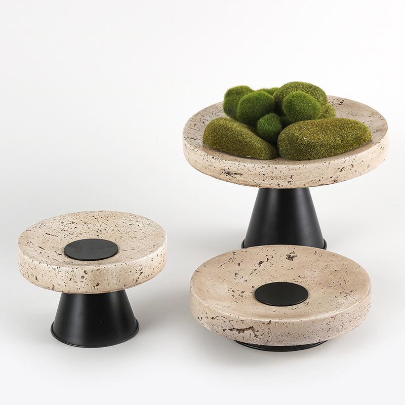 Легкая роскошная высокая круглая фруктовая тарелка подсвечник комбинированное украшение для отелей и гостевых домов дизайнерская имитация желтого травертина соответствующие аксессуары