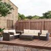 Outdoor Garden Rattan Set 6 Pieces Cushions Double Sofa 3-Seater Sofa 2 Armchairs 2 Side Tables Khaki