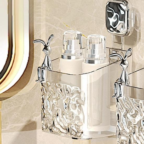 Wall Mount Storage Rack with Hooks Modern Drain Holes No Drill Strong Load Bearing Bathroom Kitchen Supplies Sundries Holder Shelf Organizer