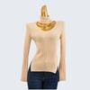50% Woolen Sweater Gyaru High Lapel Hollow Rib Split Knit Sweater Long Sleeve Soft Glutinous High Elastic Base Women Clothes