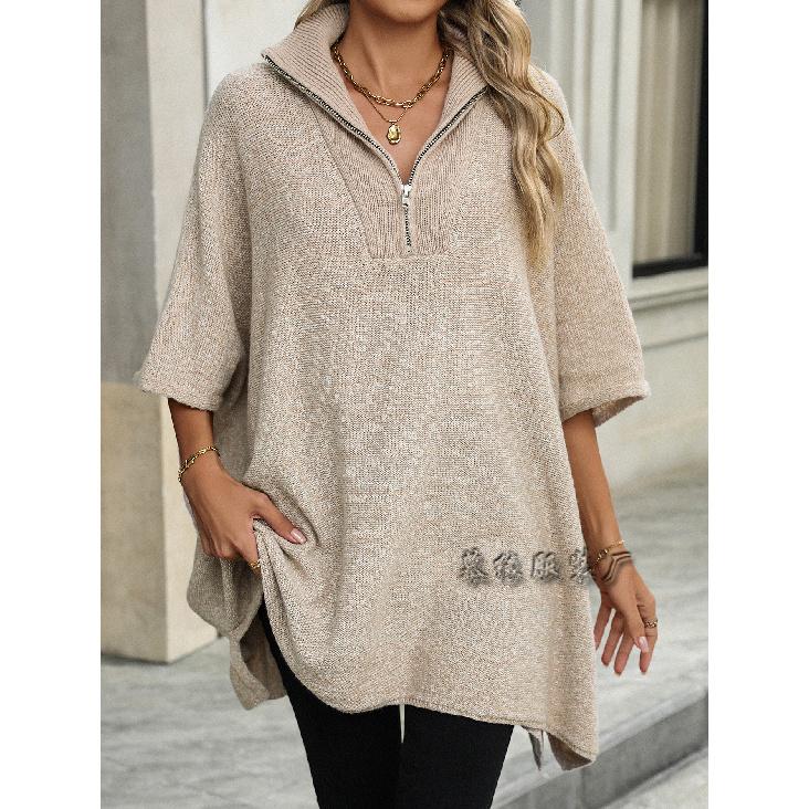 2024 Осень/Зима Новая женская мода средней и длинной длины вязаный свитер с длинным рукавом и воротником-молнией