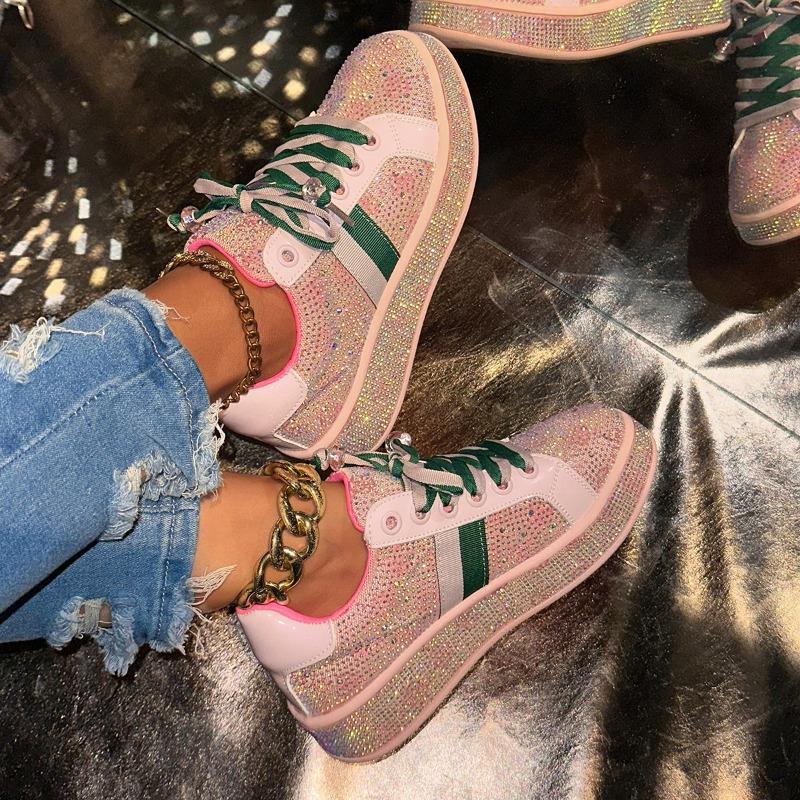Модные женские трендовые кроссовки на платформе, на шнуровке, со стразами, повседневная обувь, модная блестящая женская обувь, дизайнерская обувь класса люкс