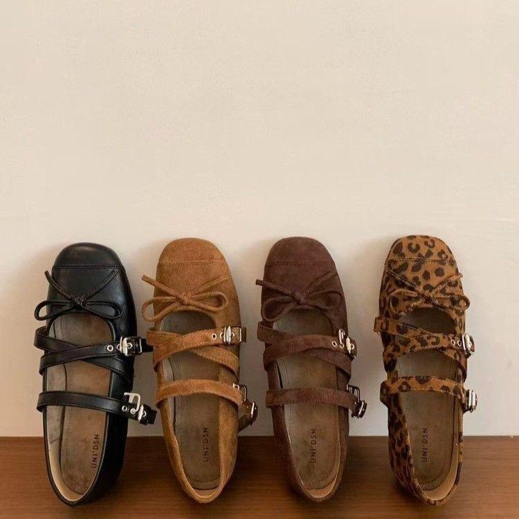 French retro design Mary Jane shoes autumn new square head cross buckle ballet shoes