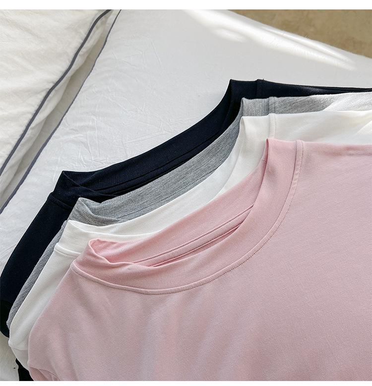 Женская приталенная футболка с коротким рукавом и круглым вырезом - Ощущение обнаженности, Прямое плечо, Удобная посадка