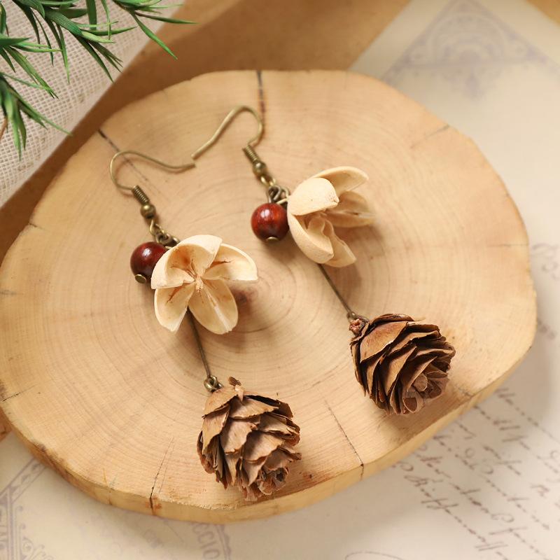 Оригинальные серьги Mori Plant Fruit, натуральные желуди, ручная работа, ретро-женские длинные серьги, этнический стиль, литературная и традиционная китайская медицина
