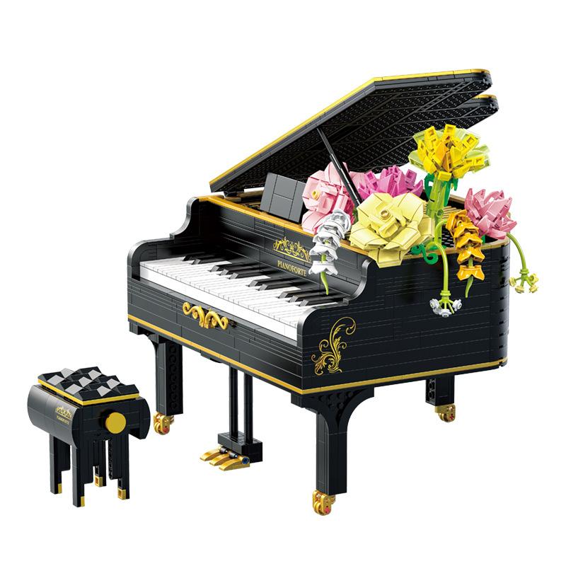 Гран Пиано Строительные блоки с букетом Музыкальные инструменты Модель Кирпичи Игрушки Подарки на день рождения для девочек