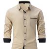 2024 Men's Slim Fit Color-Block Cotton Long Sleeve Shirt - Spring/Autumn Fashion