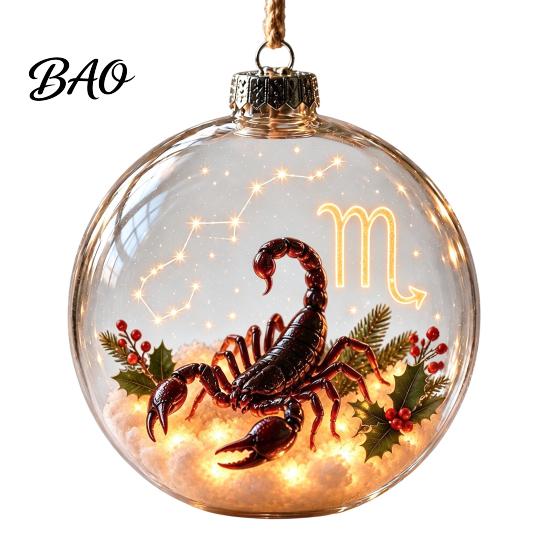 Acrylic Xmas Balls for Party Lighted Zodiac Christmas Ornament, Glowing Sign Ball with Warm LED, Durable Garden 3D Clear Hanging Pendant Tree Mantel,