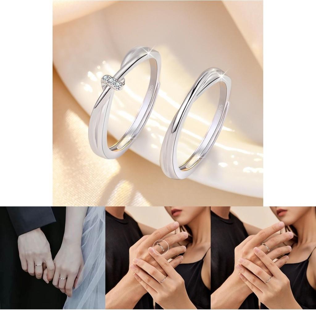 Trendy Geometric Couple Rings Adjustable Open Design Simple And Personalized