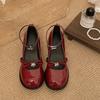 Red Retro Light Mouth Thick Heel Single Shoes Women's 2025 New Spring and Autumn with Skirt Round Head French Mary Jane Small Leather Shoes