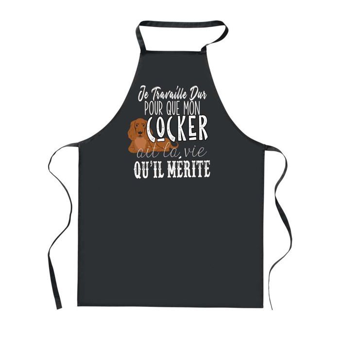 Tablier de cuisine - PLANETEE - Cocker - Noir - 90x60 cm - Polyester
