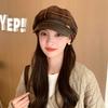 Korean Retro Belt Plaid Octagonal Hat for Women In Winter Warm Woolen Beret Women Leather Hat Brim Splicing Newspaper Baby Hat