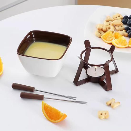 Chocolate Fondue Mugs Set with Forks 300ml Ceramic Melting Pot Set