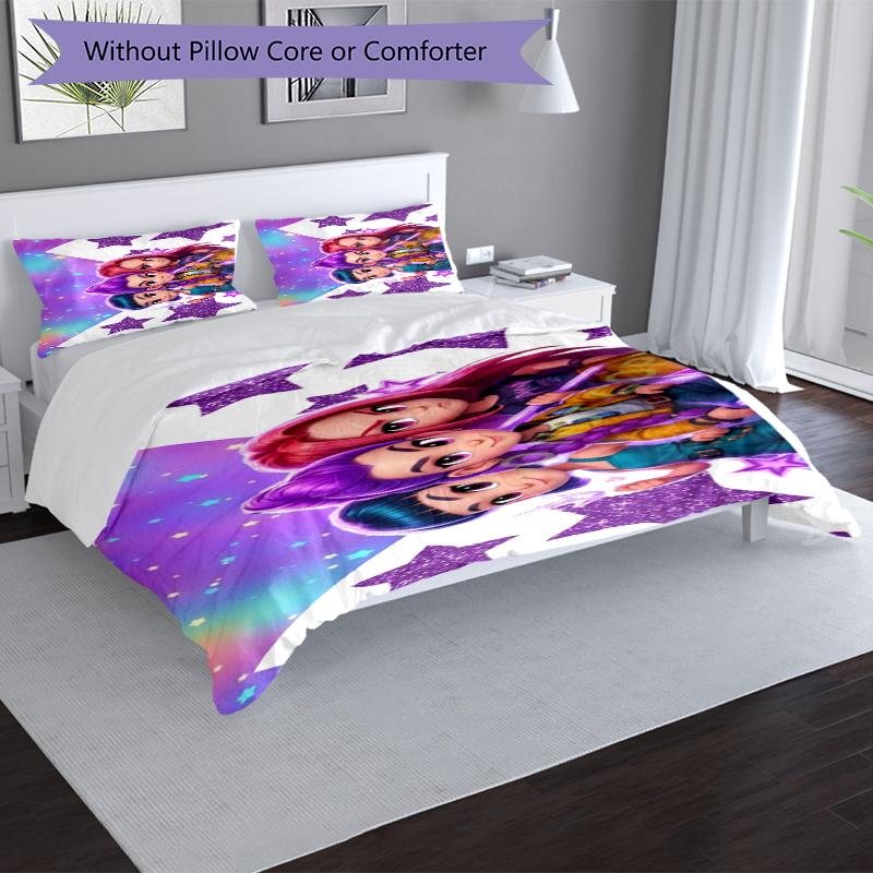 Star Friends Design Bed Bedding Set 1 Duvet Cover + 2 Pillowcases Soft Breathable Household Bed Linens