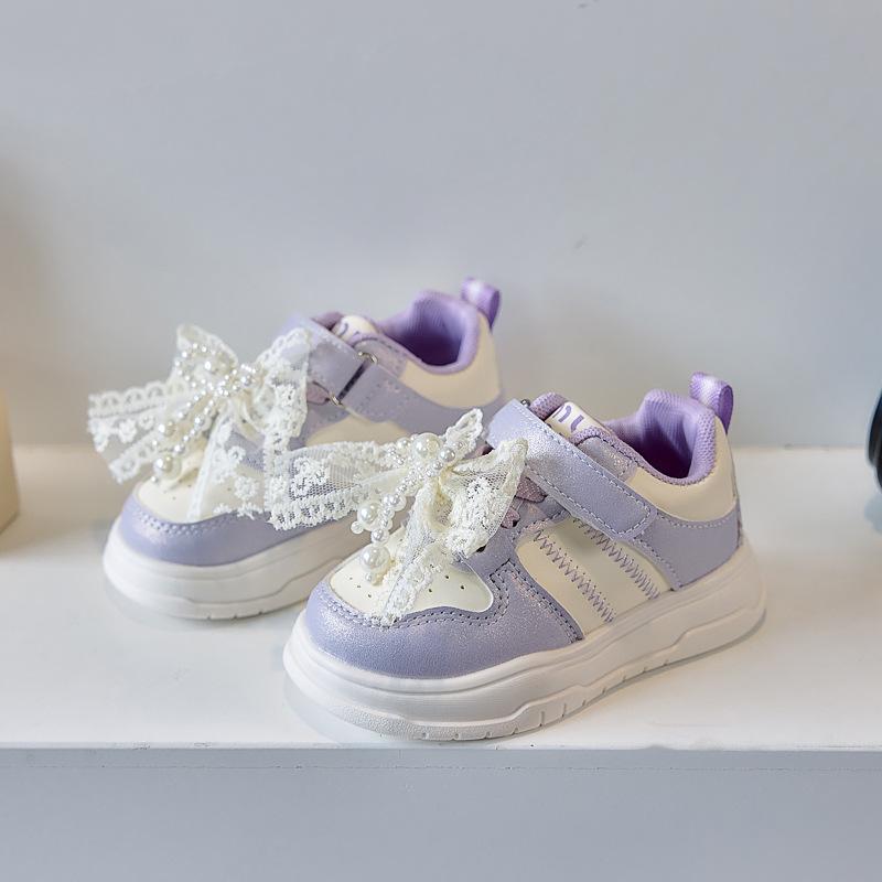 Children's Velcro Low-Top Girls' Bowknot Sneakers2026Spring new casual shoes for children and toddlers, white sneakers
