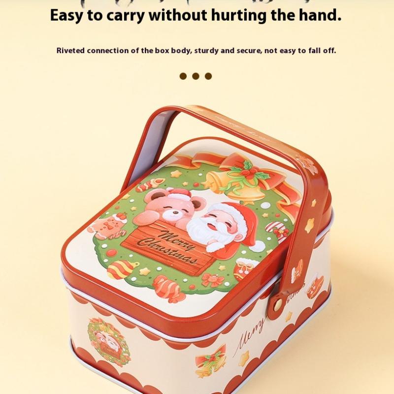 Милая новогодняя жестяная подарочная коробка железо с ручкой металлическая коробка для конфет изысканная жестяная коробка для конфет с Санта-Клаусом