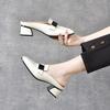 Slippers Women's Outer Wear 2025 Summer Two Heights Square Buckle Cow Patent Leather Low Heel Bag Head Half Drag Square Head Women's Cool Slippers