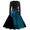 Women's Casual Fashion Long Sleeve Halloween Printed Vintage Long Dresses