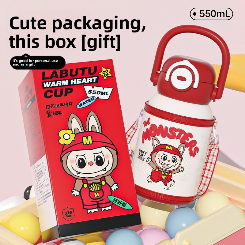 Милая мультяшная детская чашка-термос большой вместимости, с высокой ценностью, с двойной соломинкой для питья, портативная уличная чашка для воды для мальчиков и девочек