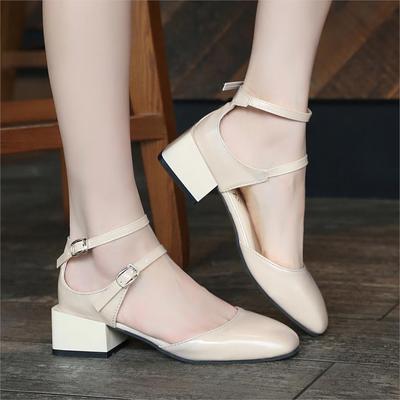 Весна-лето Женские босоножки из лакированной кожи на среднем каблуке Туфли-лодочки Мэри Джейн с двойной пряжкой Сексуальный каблук с перекрестными шнурками zapatos mujer ghn78y