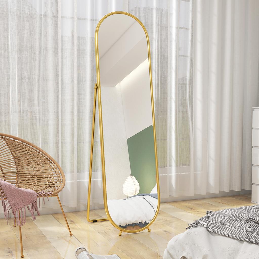 Full-Length Floor Mirror with Foldable Stand, Glass and Metal, 50x4x180 cm, Gold