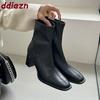 Zippers Women Stretch Short Boots With 6CM Heels Footwear Square Toe Ladies Ankle Modern Boots Female Pumps Shoes