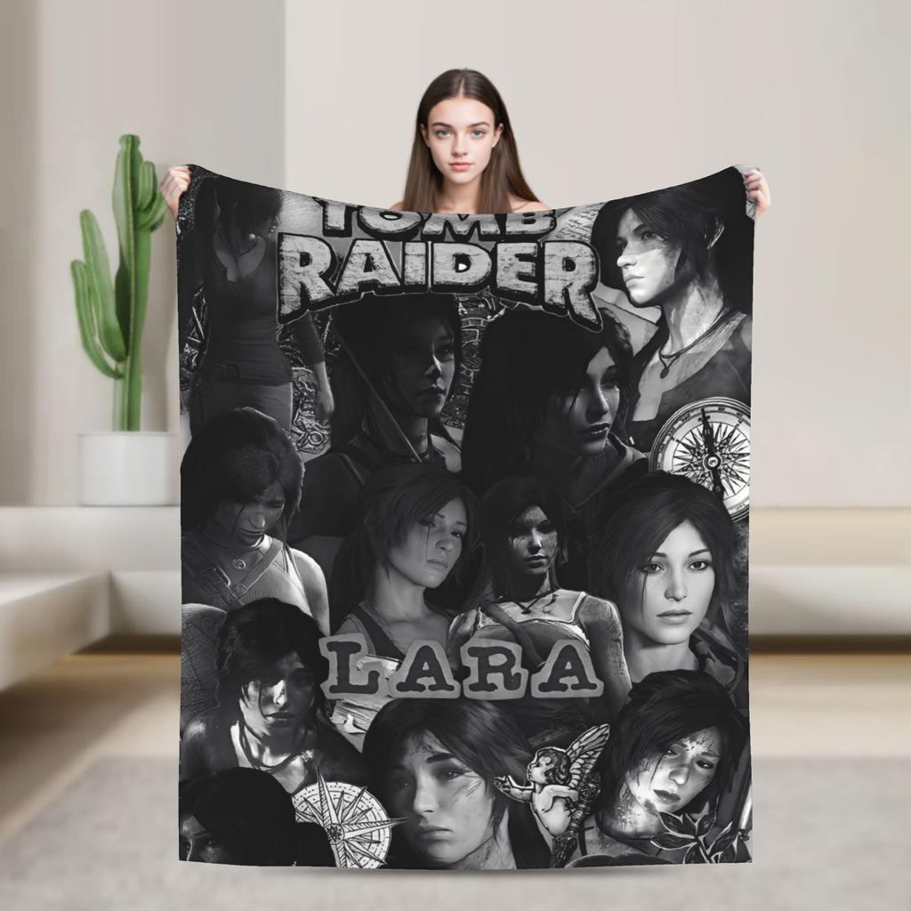 Tomb-Raider Lara Croft Fashion Blanket Survival Video Game Flannel Vintage Breathable Throw Fashion Blanket for Bedding Lounge Winter Travel