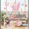 Pink Rabbit Basket Electrostatic Stickers Rabbit Bunny Wall Decal  Happy Easter Party