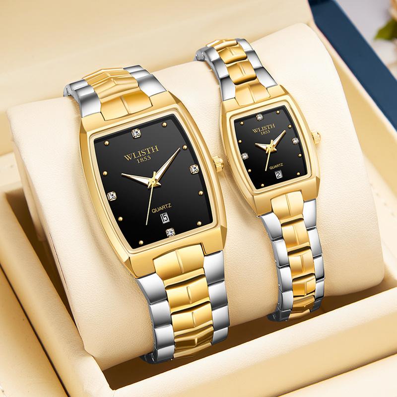Wlisth S966 Классические Квадратные Часы Простые Кварцевые Модные Парные Часы Отображение Даты Люминесцентные Стальной Браслет Часы для Влюбленных