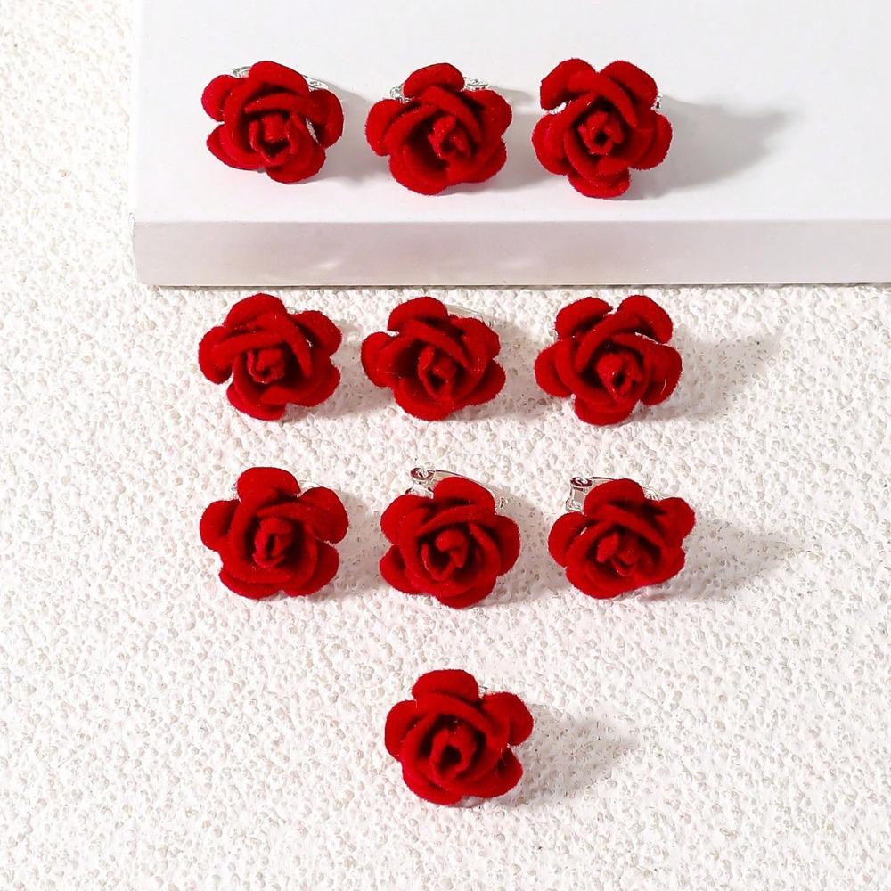 10pcs Fashion Korean Rose Hair Clip Red Mini Hair Claw Resin Hair Buckle Valentine's Day