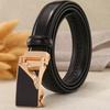Womens Automatic Buckle Belt Red Genuine Leather Waistband Business Casual Youth Fashion Cowhide Trouser