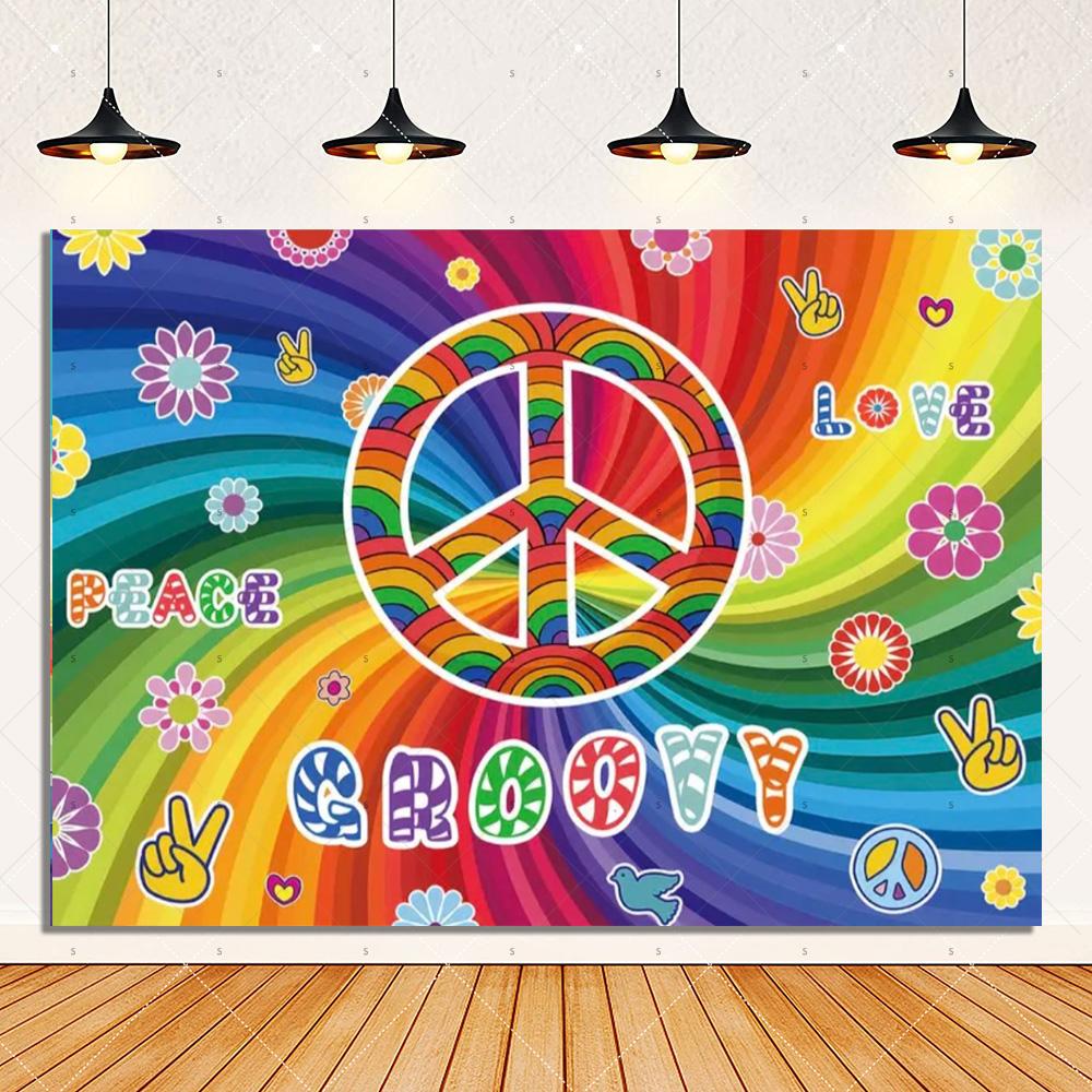 Colorful Hippie Bus Background Banner Bohemian Style Theme Backdrop Supplies Love And Peace Party Decorations Photography Props