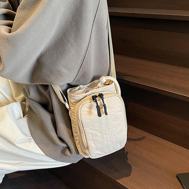 Mini Canvas Bag Women's Simple Casual Lightweight Mobile Phone Small Square Bag Drawstring Bundle One Shoulder Crossbody Bag KTB