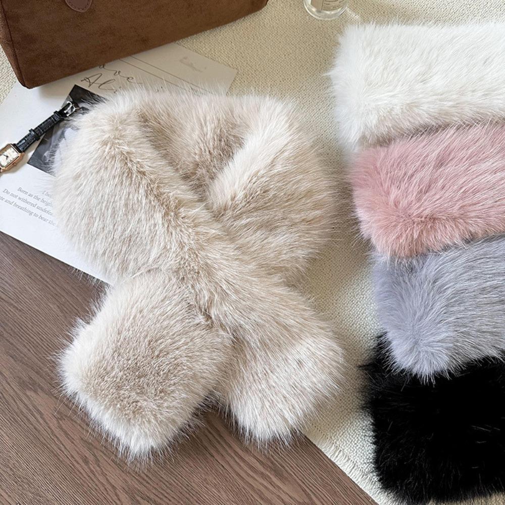 Warm Imitation Fur Rabbit Scarf Thickened Cross Neck Scarf Kawaii Cross Scarf Women Girl