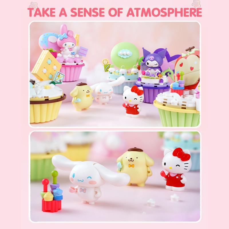 Нетоксичные строительные блоки серии Sanrio Куроми Хелло Китти, модель для сборки кекса, кубики, игрушки, Синнаморолл, Май Мелоди, настольные украшения