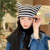 Hat Autumn and Winter Knitted Wool Hat Funny Cat Ear Hat Winter Warm Striped Devil Hat Tide