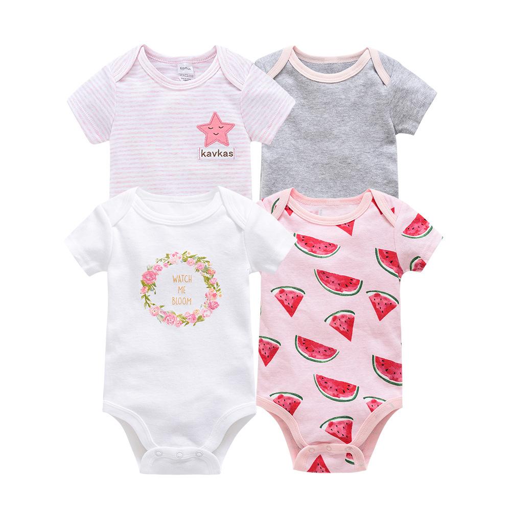 Baby's Jumpsuit Set Summer Short-sleeved Cartoon Cute Rompers Baby's Pure Cotton Clothes 4Pcs Set