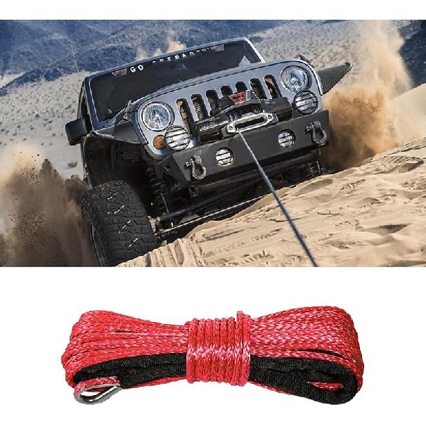 1/4'' X 50 Ft Car Synthetic Winch Rope Kit, 10,000LBs Winch Cable Line With Protecting Sleeve And Thimble, Universal Car Accessories For ATV UTV