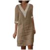 Ladies Lace Stitching V Neck Embroidered Exquisite Embroidered Lace Short Sleeve Cotton Linen Dress Summer Linen  Dress