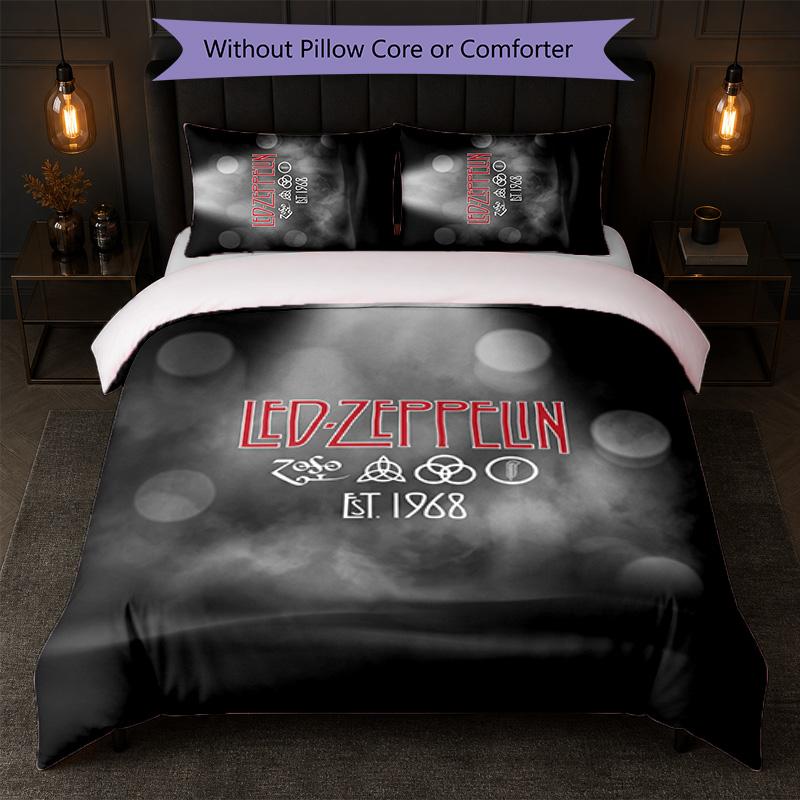 Led Zeppelin Print 3Pcs Bedding Set Duvet Cover With Two Pillowcases Soft Bed Linen For Household Bedroom