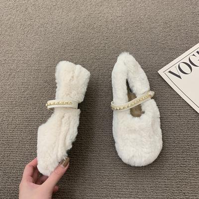 Модные элегантные серые меховые мокасины женские роскошные меховые туфли на плоской подошве женские зимние теплые плюшевые туфли кружевные кожаные ремешки-цепочки