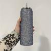 Bling Rhinestone Thermos Bottles Leopard Print Stainless Steel Water Bottle  Outdoor Activities