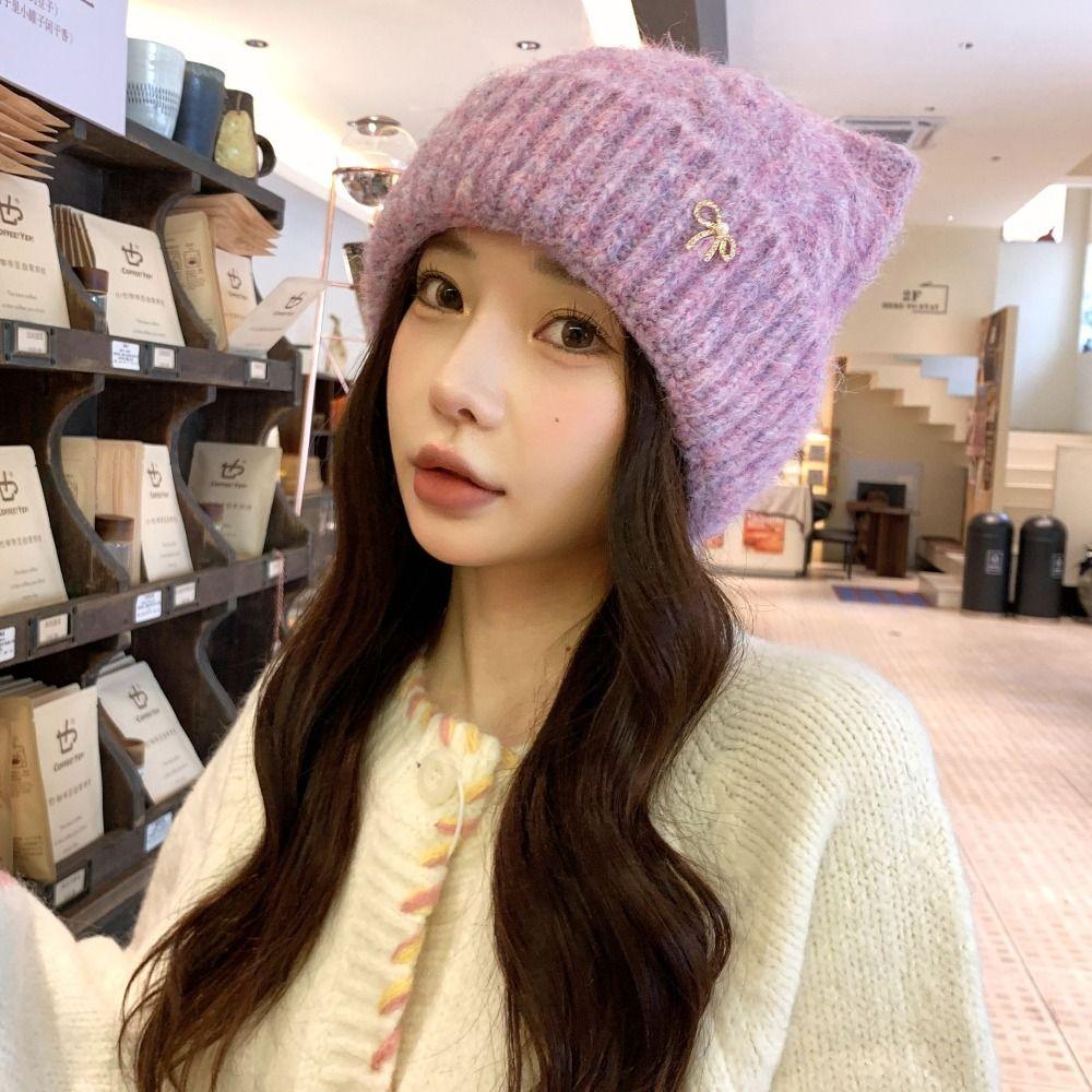 Warm Cat Ears Pullover Hat Japanese  Style Women Beanie Hat Woolen Knitted Hat  Autumn Winter