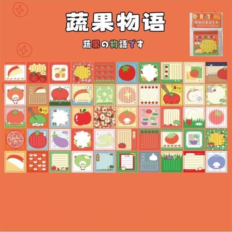50Sheets Japanese Vintage Self-Adhesive Sticky Notes Message Stickers Kawaii Scrapbooking Notes Stationery Supplies