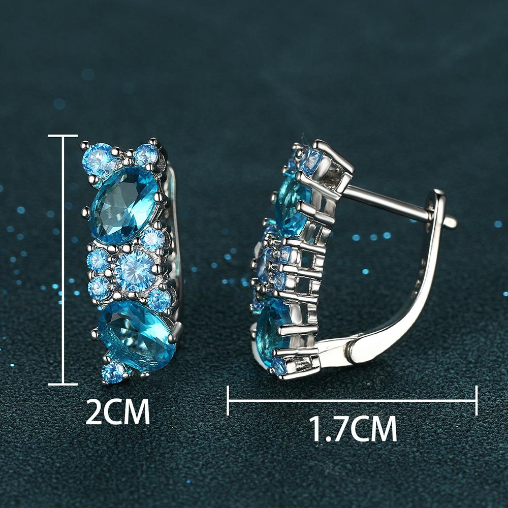 Женские геометрические серьги серебряного цвета, круглые овальные серьги цвета морской волны, синий камень, серьги-капли для женщин, серьги-гвоздики с цирконием, подарок на годовщину