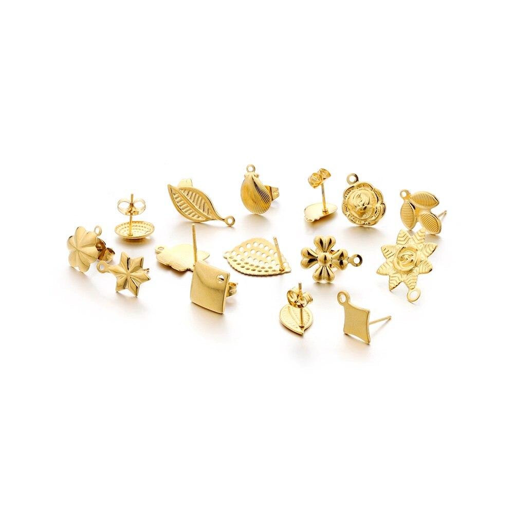 10 шт., геометрические круглые серьги-гвоздики из нержавеющей стали, серьги-гвоздики золотого цвета с цветком, базовый разъем для DIY, аксессуары для изготовления ювелирных изделий